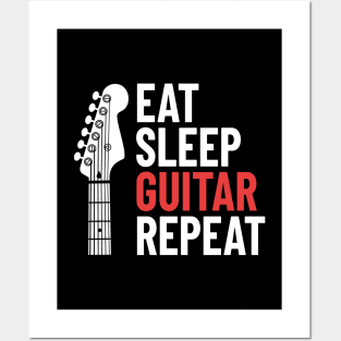 Eat Sleep Guitar Repeat Electric Guitar Headstock Dark Theme Posters and Art